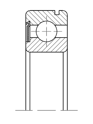 Эскиз шариковых радиальных однорядных подшипников с канавкой на наружном кольце и с одной защитной шайбой